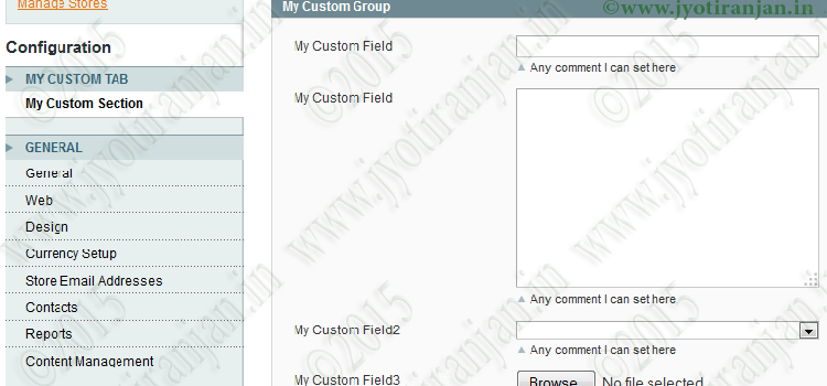 How to create custom configuration fields for magento